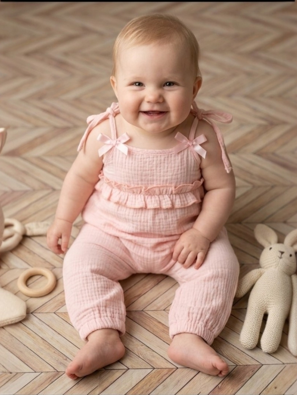 Baby Girl Muslin Cotton Romper Jumpsuit Sleeveless Pink Boho Ruffle Outfit 9-12M